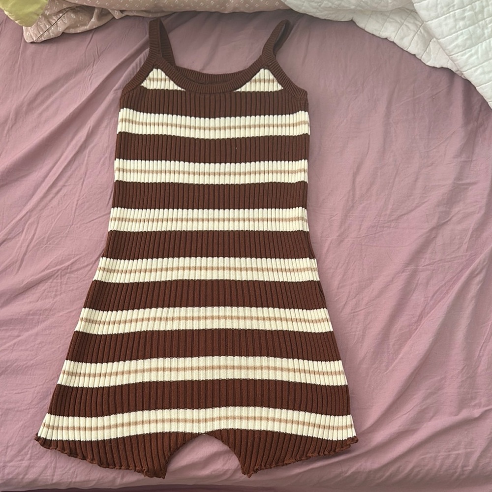 Raised by Water Striped Brown and Cream Knit Romper